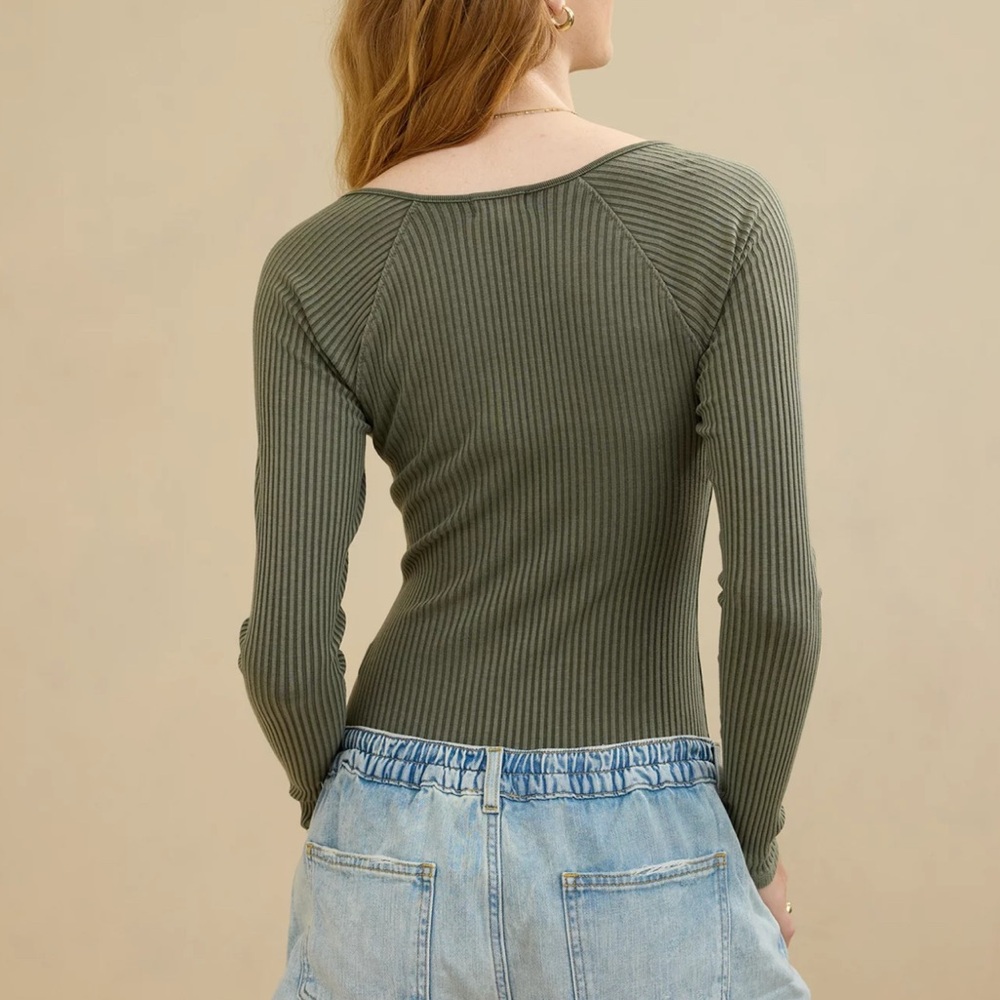 Aerie Green Long Sleeve Tie Front Bodysuit - Picture 3 of 5